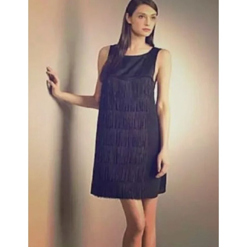 See By Chloe Black Satin Fringe Mini Cocktail Dress Size US 6 EU 42 $485 [jb]